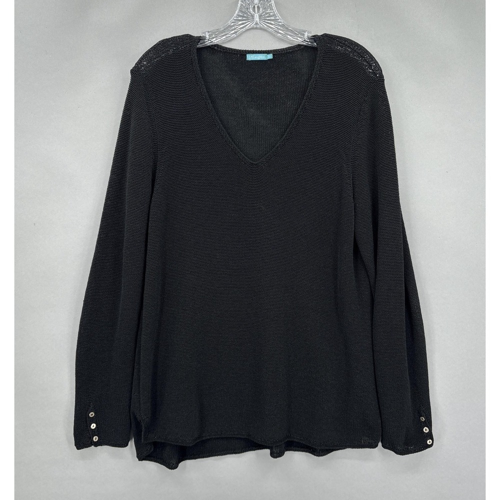 J.McLaughlin‎ Sweater Womens Large Black V-Neck Knit Chain Mail Buttons Pullover